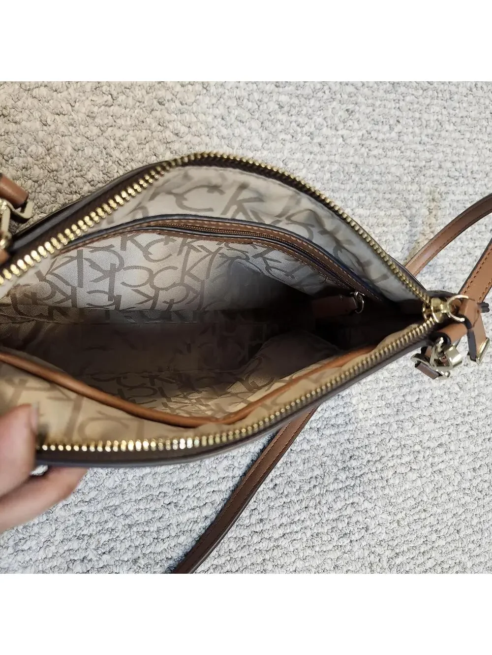Calvin Klein Monogram Crossbody Bag Brown Size Medium